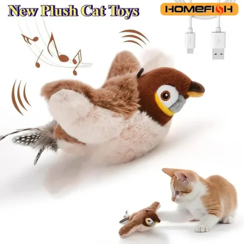 New Simulated Bird Cat Toy Interactive Toys Dog Rechargeable Chirping Flapping Bird(no Flying) Touch Activated Plush Toy Pet